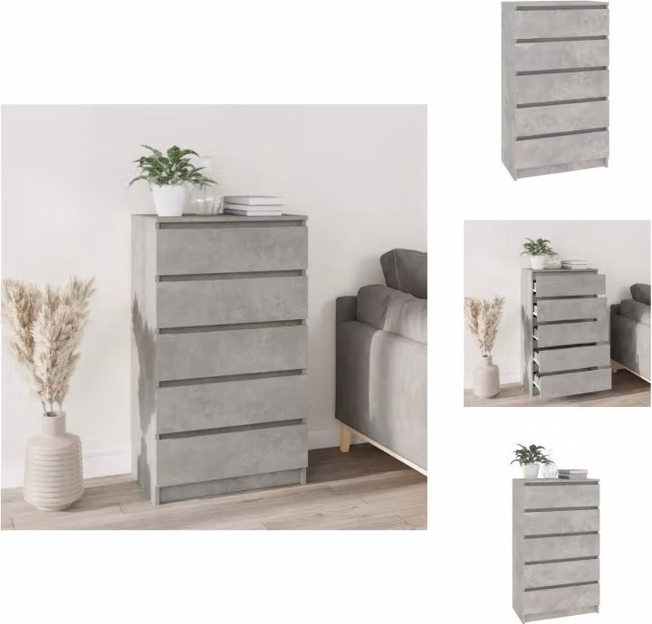vidaXL Cassettiera grigio cemento 60x36x103 cm materiale legno - Cassettiere
