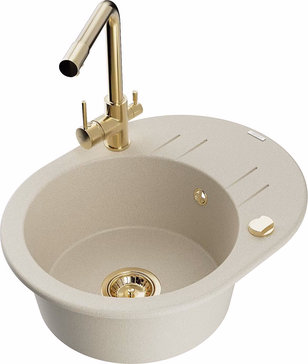 Mexen Kevin lavello in granito a 1 vasca con sgocciolatoio e rubinetto cucina Duero, beige - 6517-69-671600-50