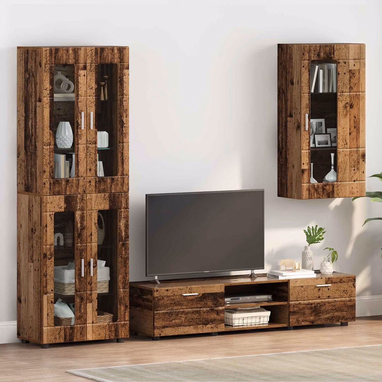 Armadio a parete moderno vidaXL in legno e MDF marrone con ante in vetro e ripiani interni