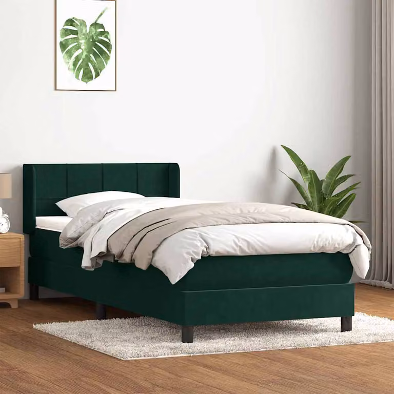 vidaXL Giroletto a Molle con Materasso Ibrido in Velluto Verde e Bianco L: 83 cm, P: 223 cm, H: 88 cm