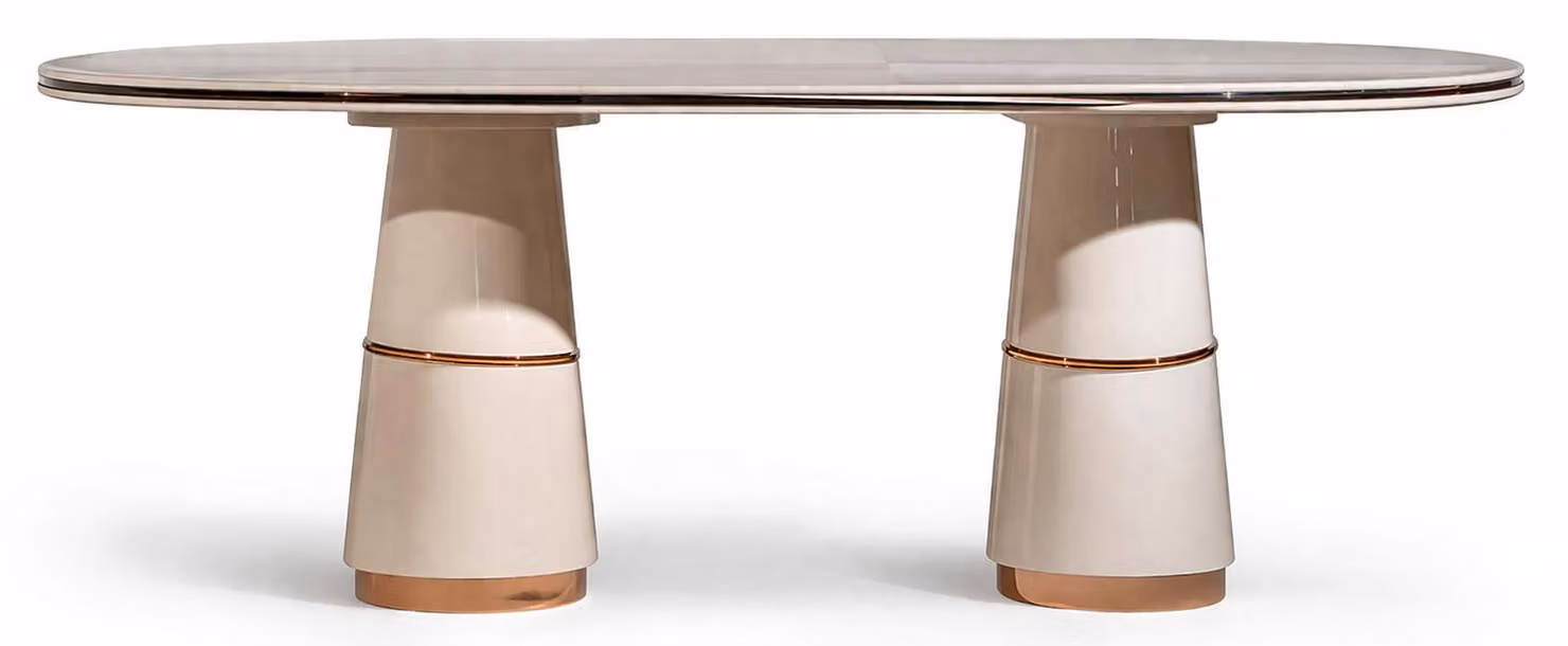 Tavolo da pranzo ovale color beige, grande tavolo in legno, tavolo di design, mobili per la sala da pranzo