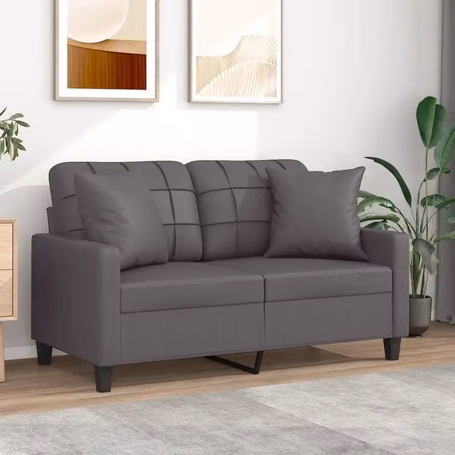 Divano a 2 posti moderno vidaXL in similpelle grigio con cuscini e struttura in metallo L: 138 cm, P: 80 cm, H: 77 cm – 1