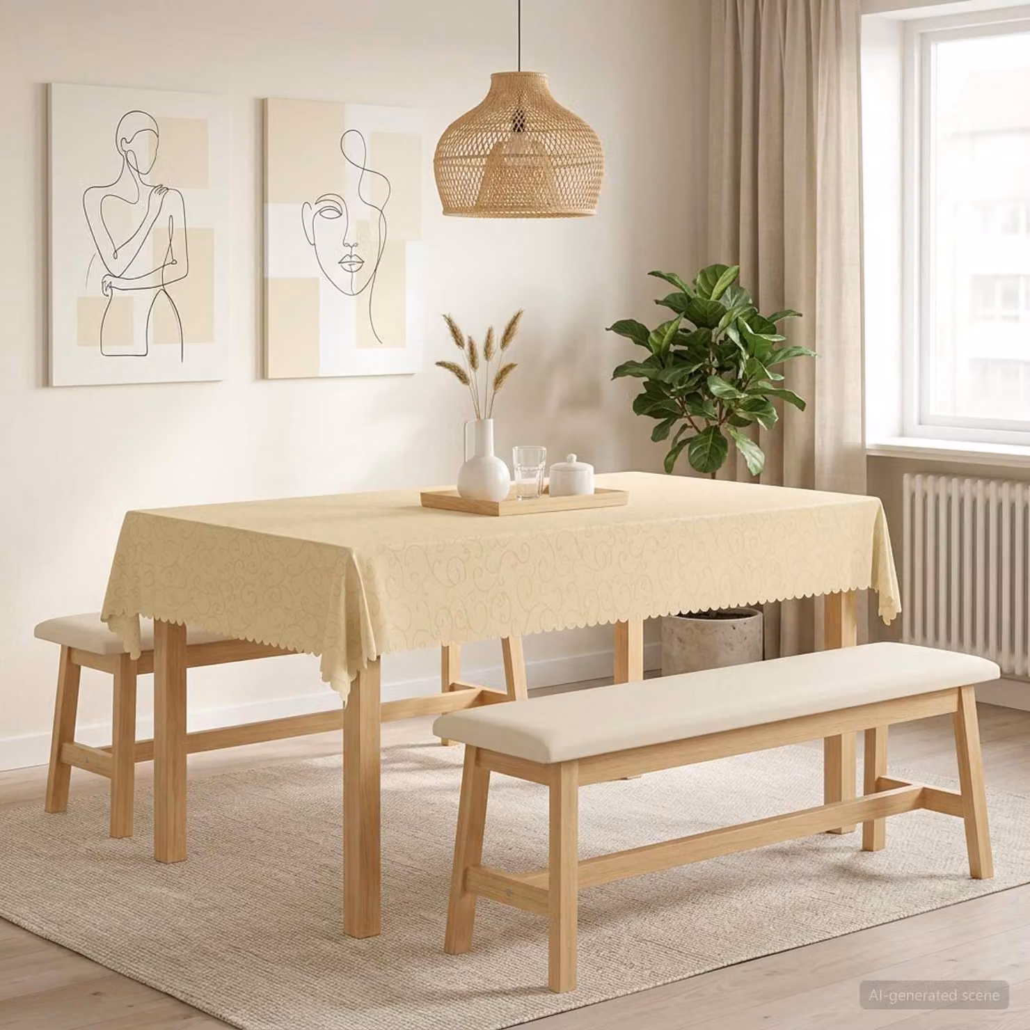 Set di 5 tovaglie rettangolari vidaXL in jacquard con motivo floreale, colore bianco crema, L: 140 cm x P: 260 cm