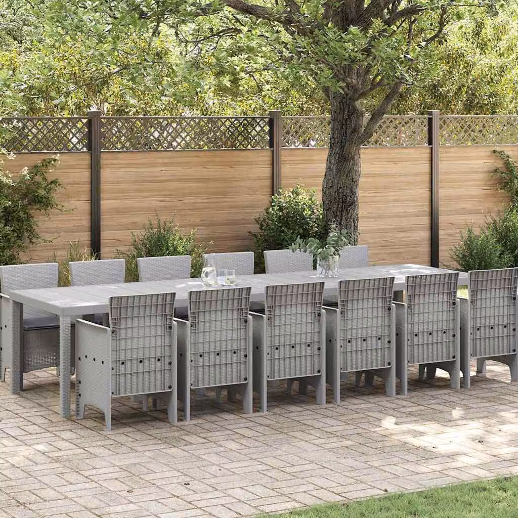 Maison Exclusive - Set da pranzo per esterno, 13 pezzi, rattan sintetico color grigio chiaro