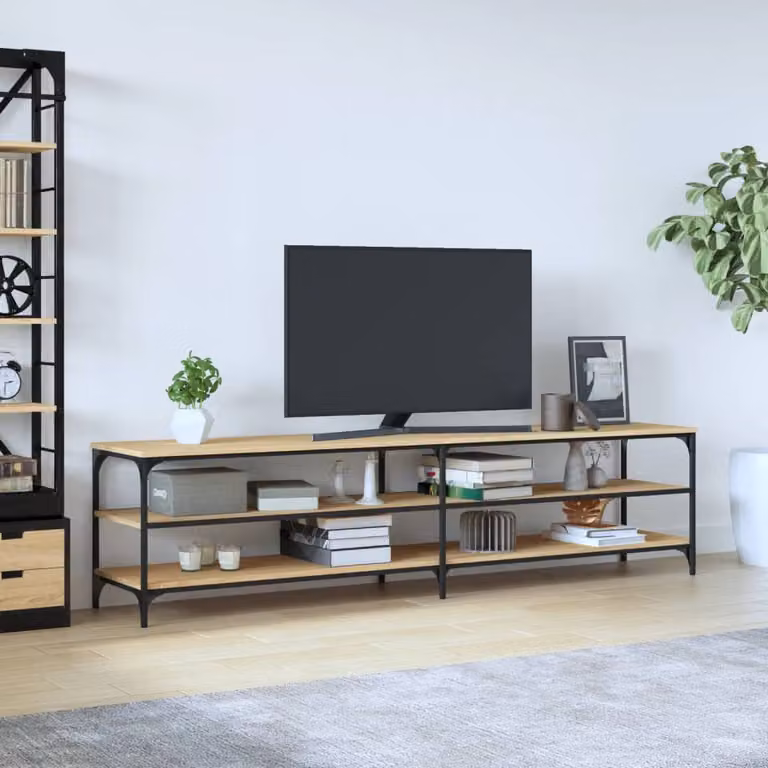 Mobile TV vidaXL in stile industriale in legno e metallo, colore rovere sonoma e beige, L 200 x P 30 x H 50 cm