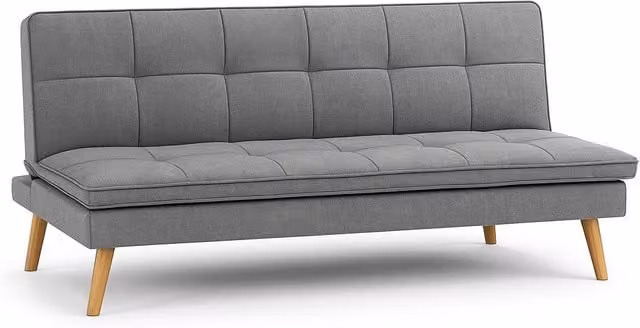 Divano Letto Reclinabile 3Posti in Tessuto Nordico con Gambe Legno Naturale Grigio