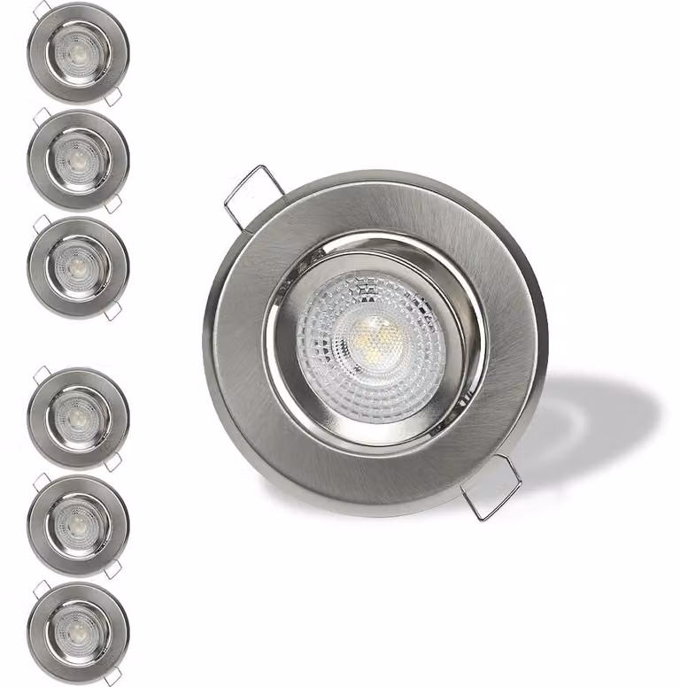 Set di 6 faretti LED da incasso, 7W, 6000K, dimmerabili, grado di protezione IP44, finitura cromata