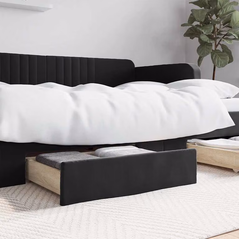Set di 2 cassetti da letto vidaXL in legno multistrato e velluto nero con ruote, L: 67 cm, P: 50 cm, H: 16 cm
