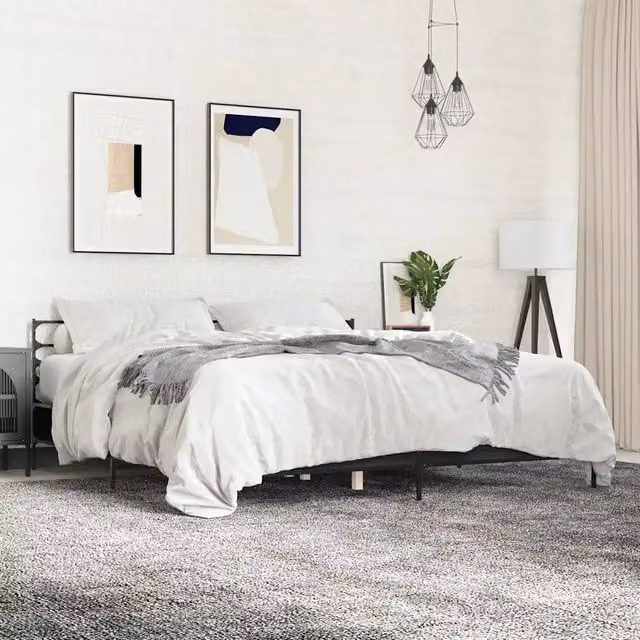 Letto Giroletto vidaXL in Legno Multistrato e Metallo, Bianco e Nero, 200x200 cm