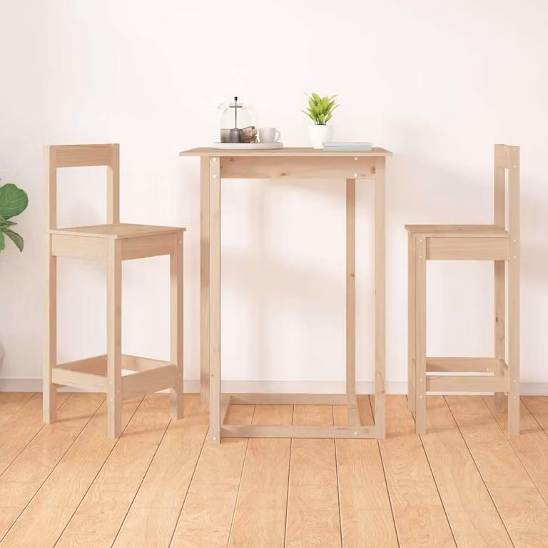 Set di 2 sedie da bar vidaXL in legno massello di pino color marrone e beige, L/P/H: 40 x 41,5 x 112 cm
