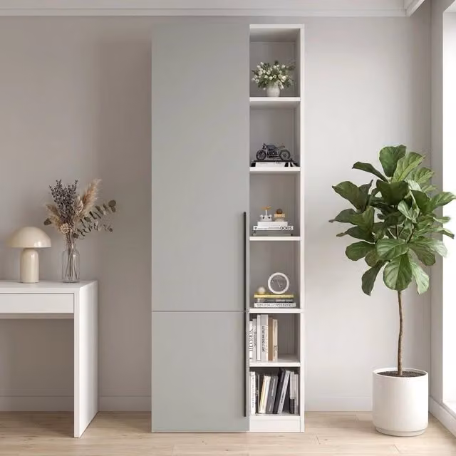 Armadio 70 x 50 x 200 cm; armadio stretto con ante a battente; 1 asta appendiabiti; 10 scomparti contenitore; design moderno; MDF; grigio