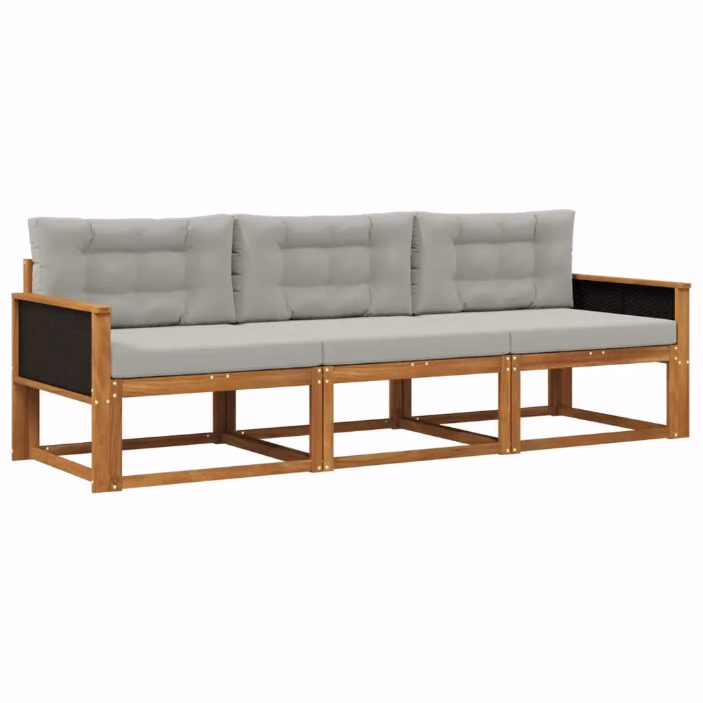 Set di divani da esterno 3 posti vidaXL in legno di acacia con cuscini marrone e grigio – 2