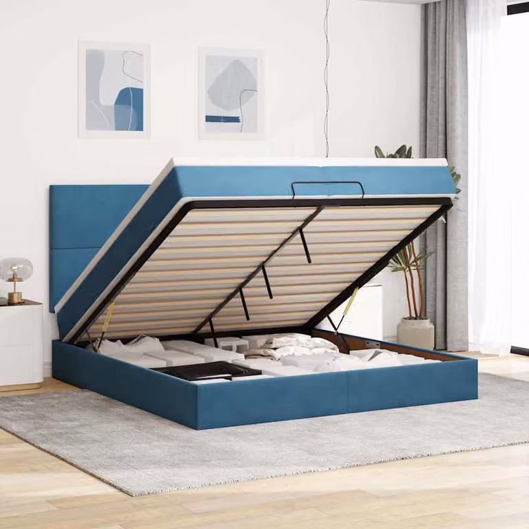Maison Exclusive - Letto a pouf con materassi e luci LED, blu scuro, 200x200 cm, velluto