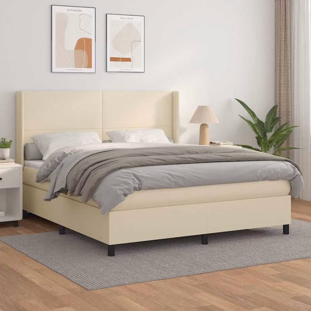 vidaXL Giroletto a Molle con Materasso Ibrido in Similpelle e Tessuto, Colore Beige e Bianco, L/P: 160 x 200 cm