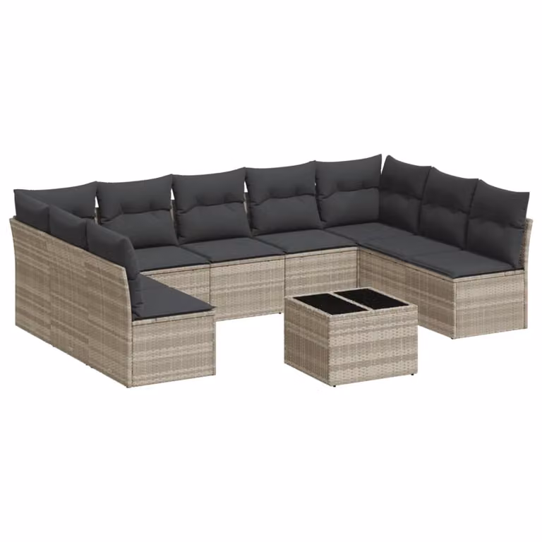 Set Divano Giardino 10 pz con Cuscini Grigio Chiaro Polyrattan