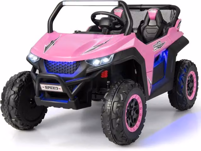Auto elettrica per bambini a 2 posti con telecomando e avviamento lento, stile moderno, colore rosa, L: 118 cm, P: 74 cm, H: 71 cm