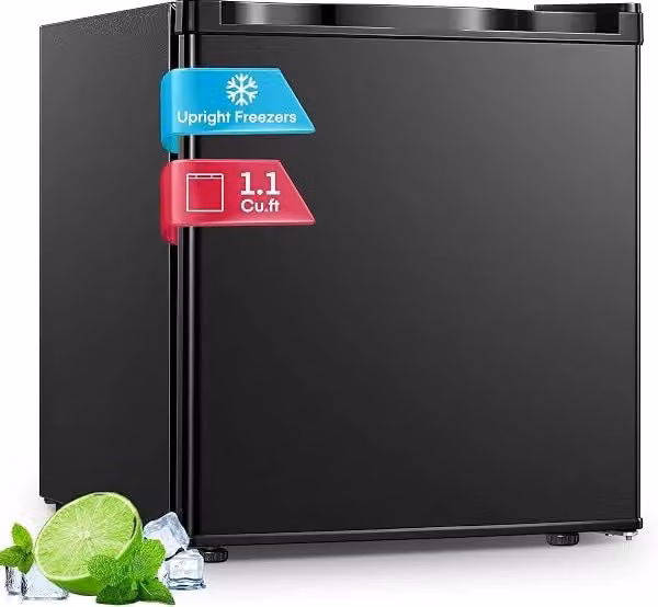 Mini Congelatore FOHERE da 32L, Modello Verticale con Porta Reversibile, Nero