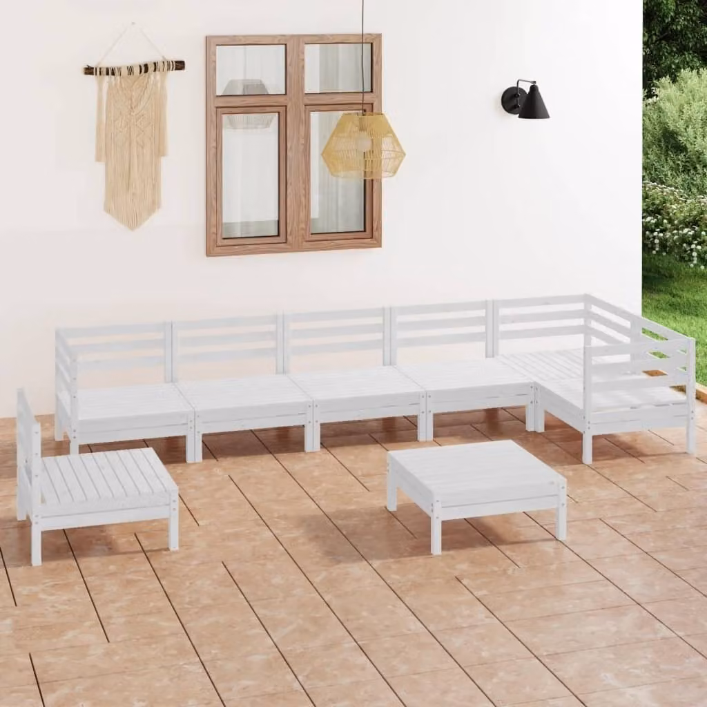 The Living Store Set salotto da giardino 8 pezzi in pino massiccio bianco