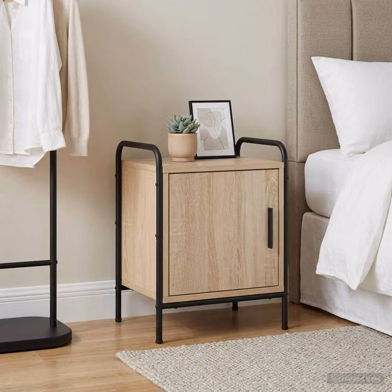 vidaXL Armadio da Notte Moderno in Legno e Metallo, Colore Marrone e Nero, L 40 cm x P 30 cm x H 50 cm