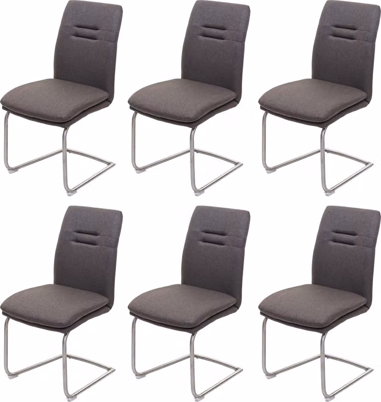 Set di 6 sedie da pranzo | A x L x P 92 x 47 x 57 cm | Altezza seduta 49 cm | Tessuto/textile Acciaio inossidabile spazzolato | Grigio-marrone | Sedia da cucina Sedia a sbalzo