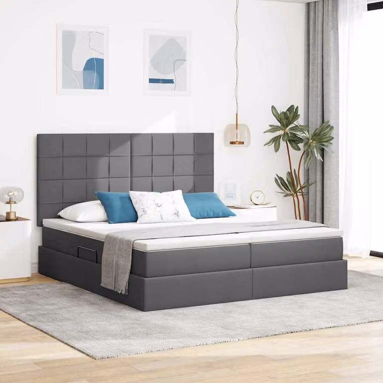 Letto con contenitore e illuminazione LED vidaXL in tessuto Grigio, L/P/H: 200 x 200 x 128 cm
