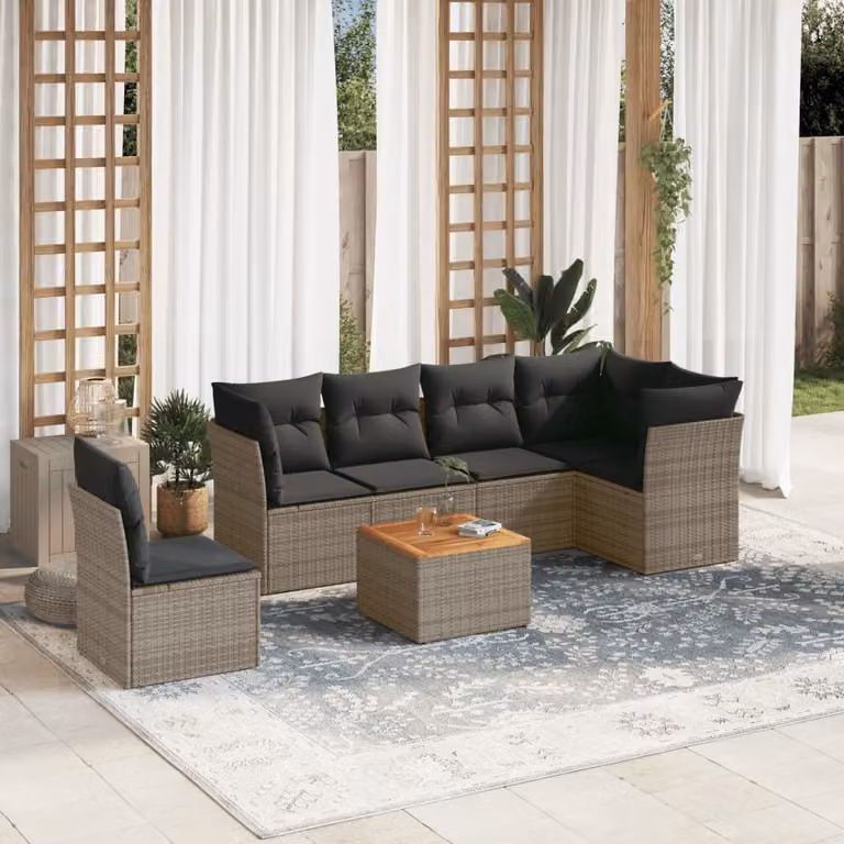 Maison Exclusive - Set da giardino 7 pezzi con cuscini in polyrattan grigio