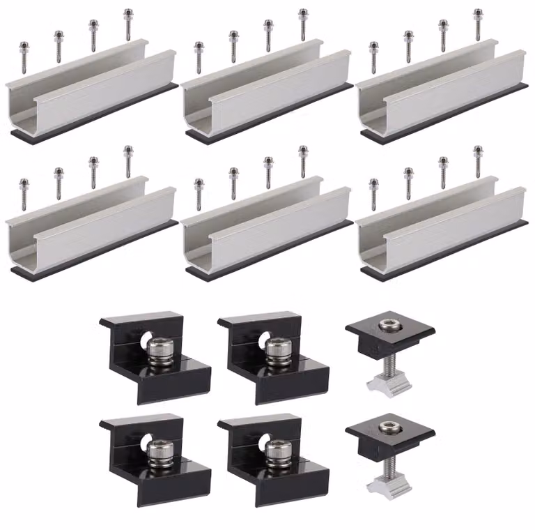 Kit di supporti per pannelli solari, composto da 6 pezzi, dimensioni 12 cm, alluminio, colore nero, adatto per tubi da 30-35 mm