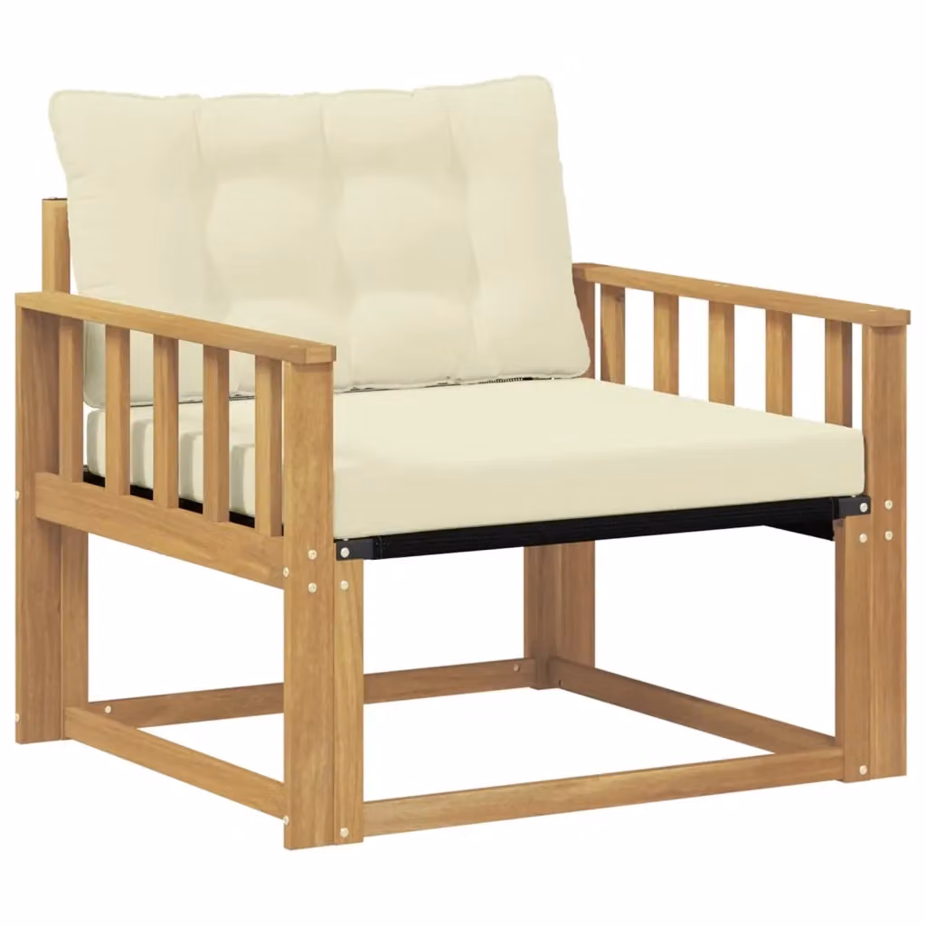 Set di divani da esterno moderni in legno di acacia massello e textilene beige e bianco – 2