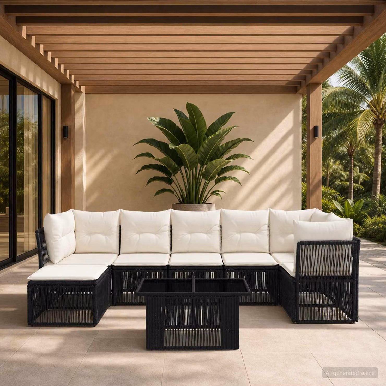 Set Divano da Giardino vidaXL 8 Pezzi in Polyrattan Nero con Cuscini e Tavolino
