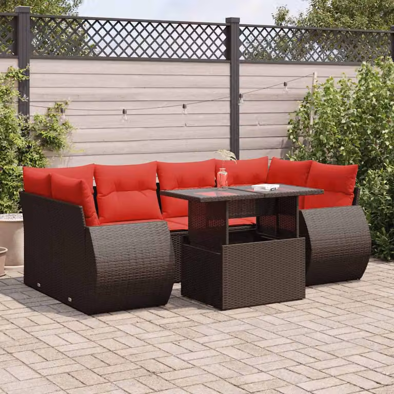 Maison Exclusive - Set Divani Giardino 7 pz con Cuscini Marrone Polyrattan Acacia