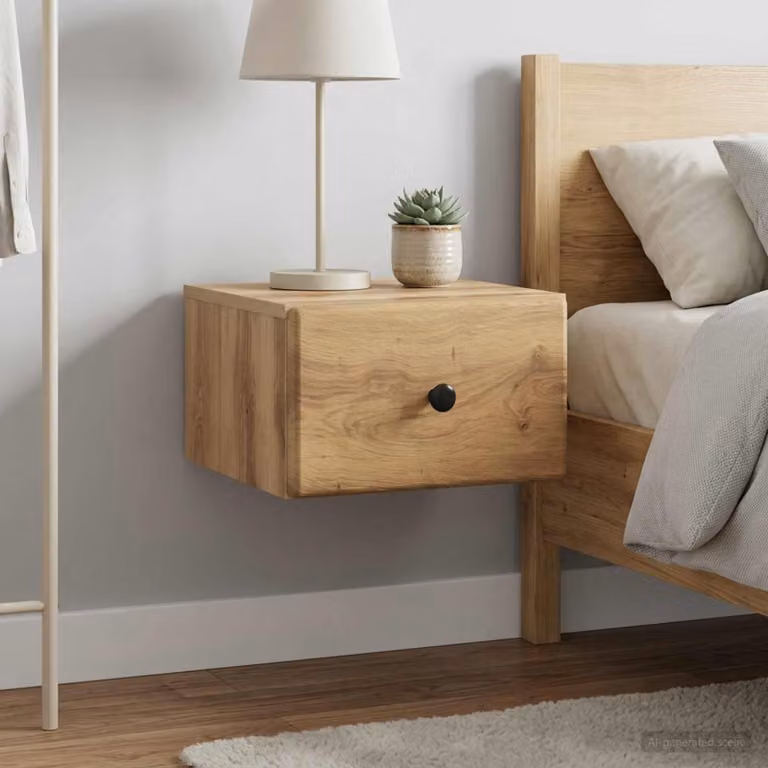 Set di 2 comodini sospesi vidaXL in legno Rovere Artigianale, colore Marrone opaco, L: 34,5 cm, H: 33 cm, P: 20 cm