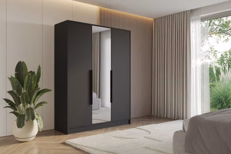 ALTDECOR Armadio con specchio LESE - 150x200x51 Nero Armadio multiuso con moderni frontali lisci