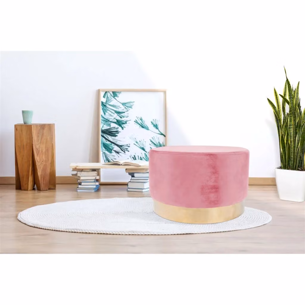 Pouf Rotondo Nano in Velluto Rosa Antico e Oro KENDRA HOME – 2