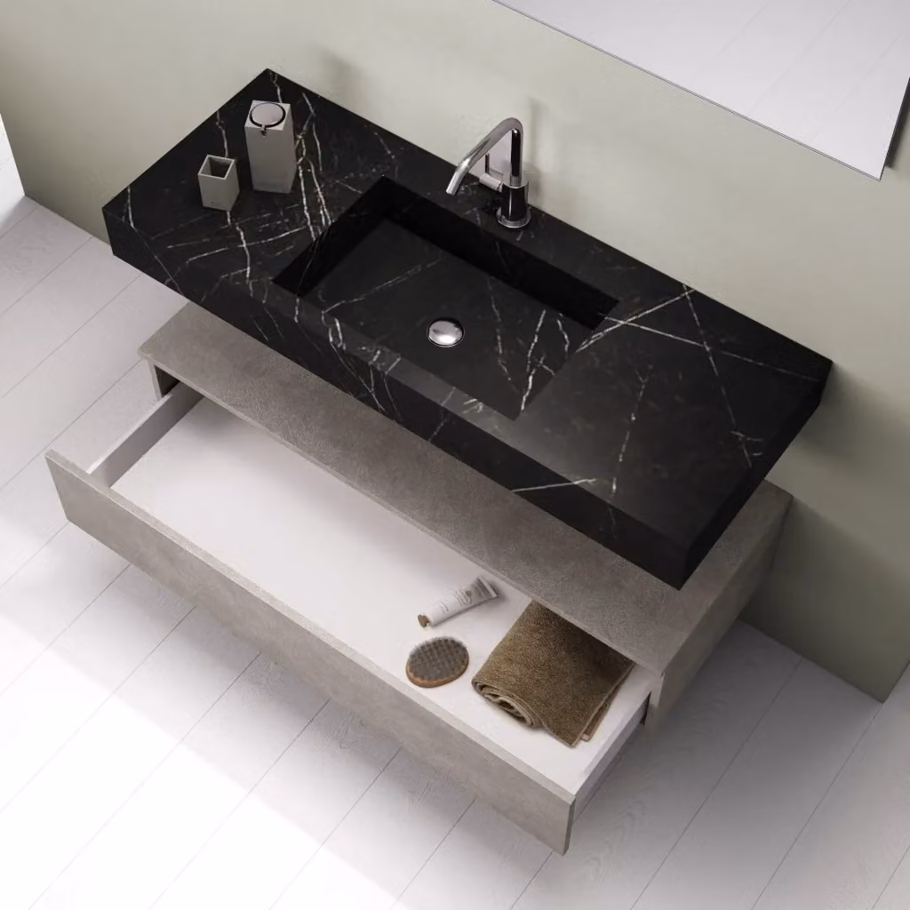 Composizione mobile bagno ASTRA 5 pezzi nero grafite e avana pietra L: 120 cm, P: 45 cm, H: 190 cm – 2