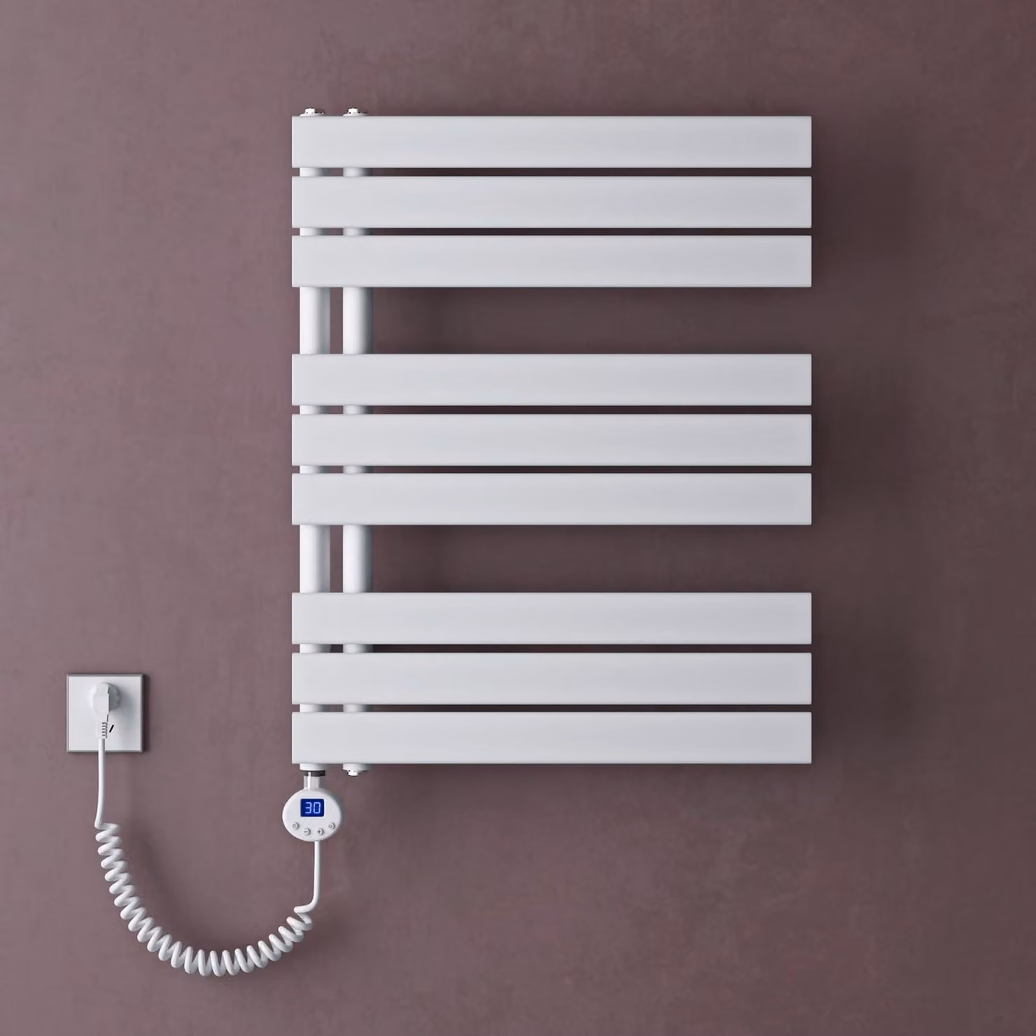 doporro Scaldasalviette Elettrico Bagno con Termostato Digitale e Funzione Timer 76x60cm 600W Bianco, Termoarredo Elettrico Temperatura Regolabile, Radiatore da Parete Verticale - FN