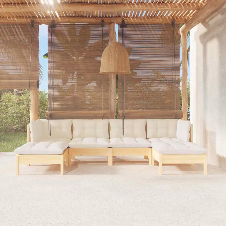 Set Salotto da Giardino vidaXL 6 pz in Legno di Pino con Cuscini Beige e Ottoman L-Shape