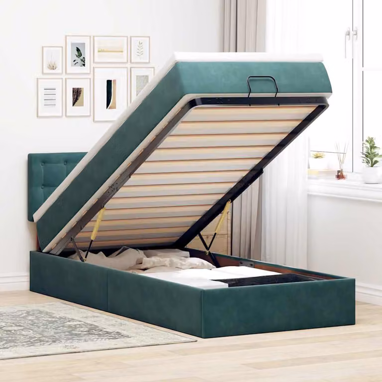 vidaXL Pouf Letto con Materasso in Velluto Verde con LED e Porta USB L/P/H: 90 x 200 x 88 cm
