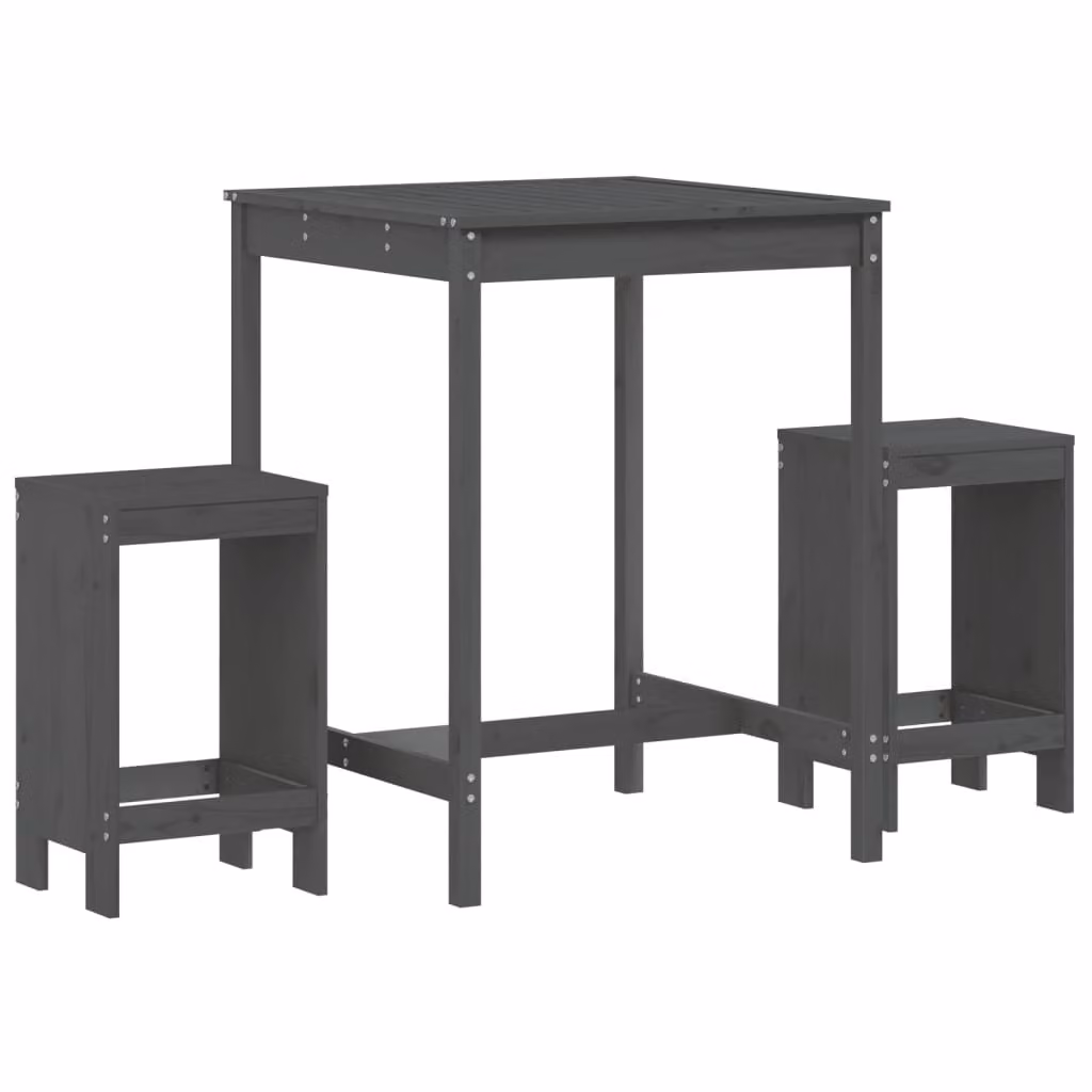 Set Bar da Giardino 3 pz Grigio in Legno Massello di Pino