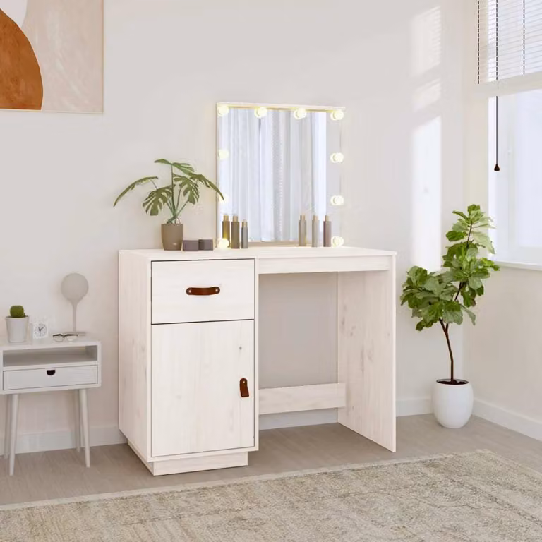 The Living Store Comodino con LED bianco 95x50x133,5 cm in legno di pino massiccio