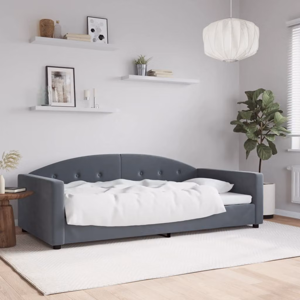 Letto da giorno vidaXL in velluto grigio con struttura in legno e metallo L/P/H: 222 x 100 x 75 cm