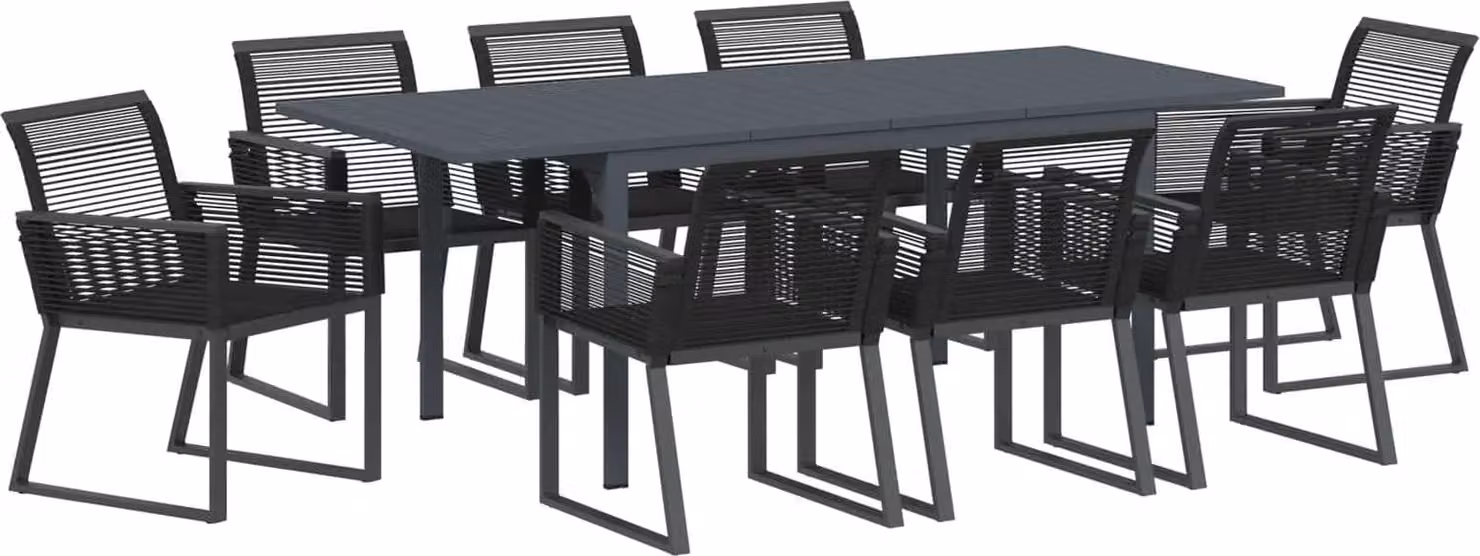 Set da Pranzo per Giardino 9 pcs Nero polyrattan