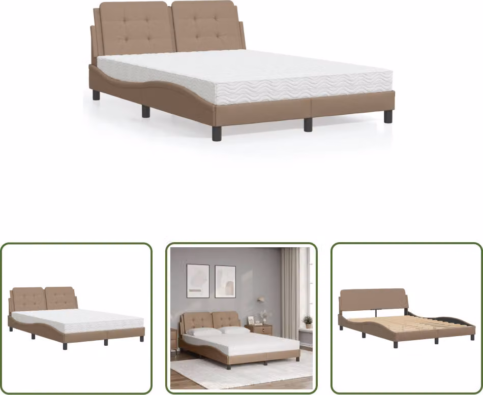 The Living Store Letto con materasso cappuccino-marrone 120x200 cm in ecopelle