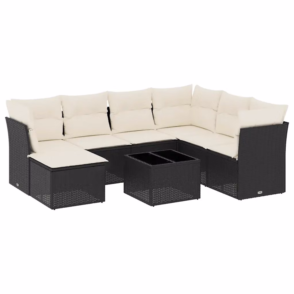vidaXL Set Divani da Giardino a L con Cuscini 8 pz in Polyrattan Nero e Bianco con Tavolino e Ottoman – 2