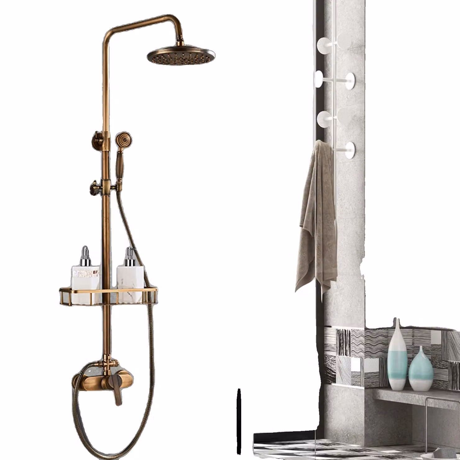 Set doccia tradizionale, soffione a pioggia da 20 cm (8 pollici), regolabile in altezza, finitura bronzo