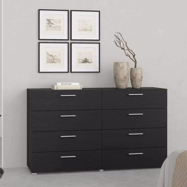 Dmora Credenza Phethai 40x140x81.7h cm Nero, 8 Cassetti Apertura Scorrevole