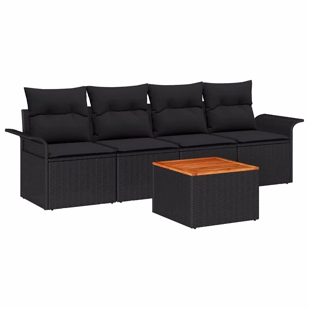 Set Divano da Giardino vidaXL 5 Pezzi Nero con Cuscini e Tavolino in Metallo e Polyrattan – 2