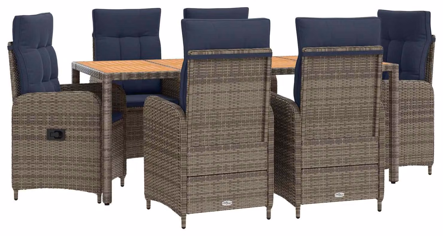 Set da tavolo da esterno, 7 pezzi, in rattan di polietilene e acciaio con rivestimento in polvere