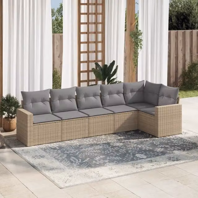 Set Divano da Giardino 6 pz con Cuscini Beige in Polyrattan 3218979