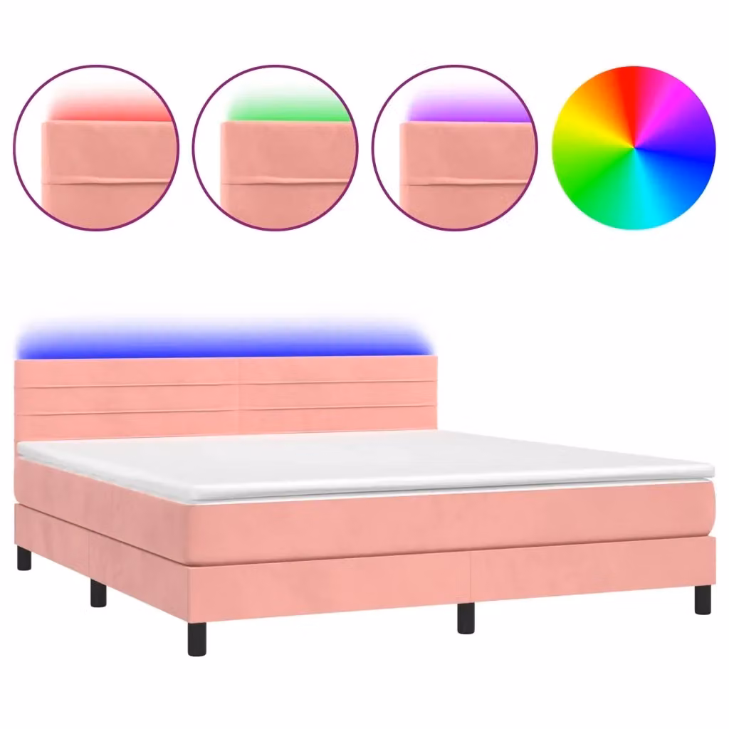 Letto a molle con materasso vidaXL in velluto rosa con illuminazione LED e porta USB L 160 x P 200 x H 88 cm – 2