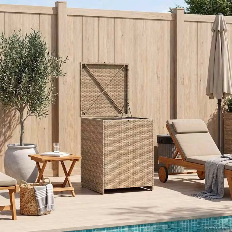 vidaXL Scatola per Cuscini in Rattan e Metallo, Grigio e Beige, L/P/H: 55 x 55 x 69 cm
